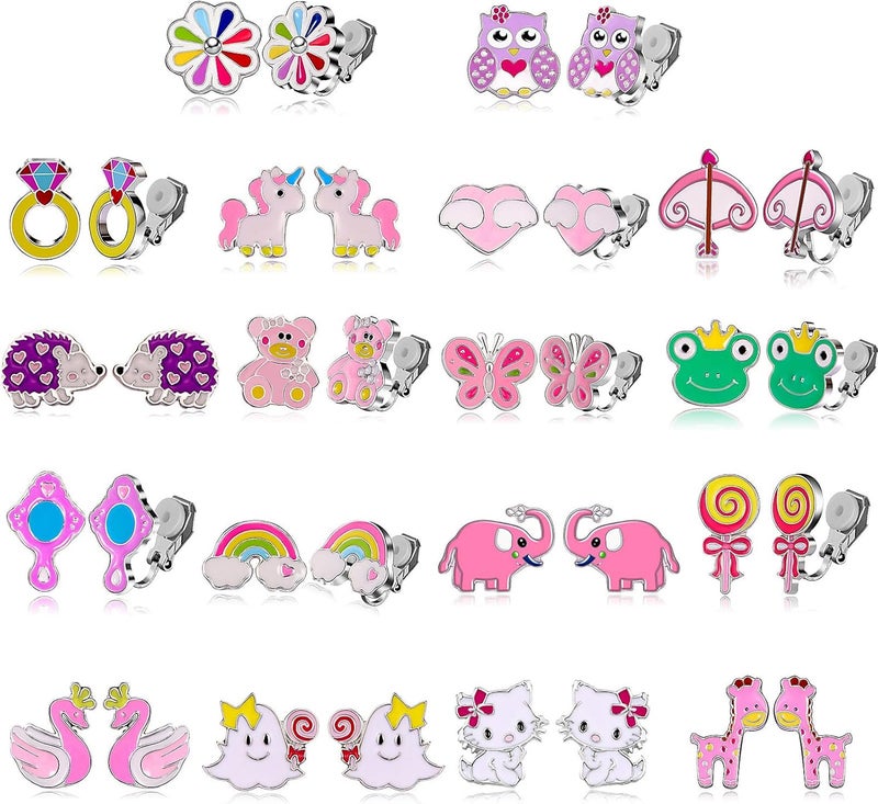 SYNLIN 20 Pairs Kids Clip-on Earrings - Cute Animal Designs, Non-Pierced for Girls - Image 1